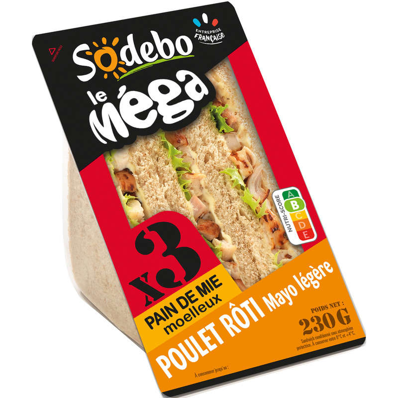 Sodebo Mega Club Sandwich complete roast chicken light mayo 230g