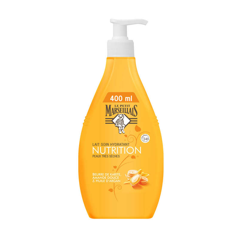 Le Petit Marseillais lait hydratant nutrition, peaux très séches, beurre de karité, amande douce, huile d'argan 400ml