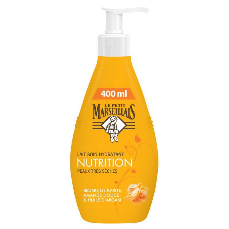 Le Petit Marseillais lait hydratant nutrition, peaux très séches, beurre de karité, amande douce, huile d'argan 400ml