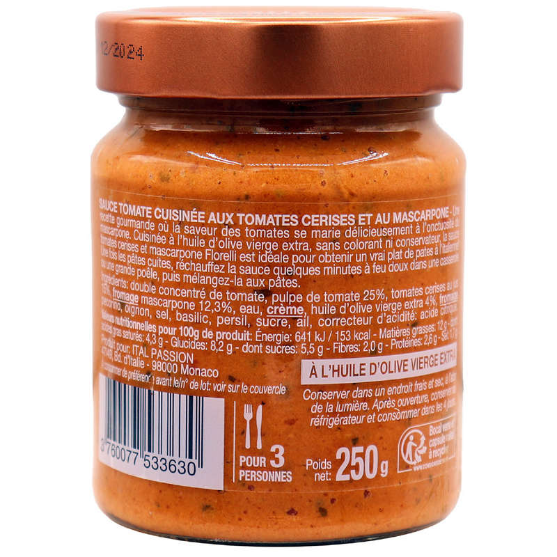 Florelli Sauce Aux Tomates Cerises Et Mascarpone. 250G