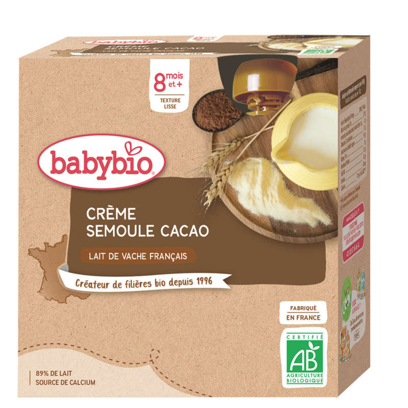 Babybio Semolina Cocoa Cream From 8 Months 4x85g