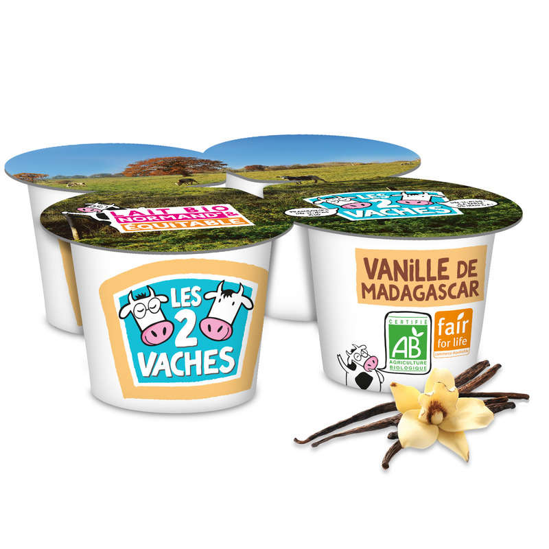 Les 2 vaches Organic stirred vanilla yogurt 4x115 g