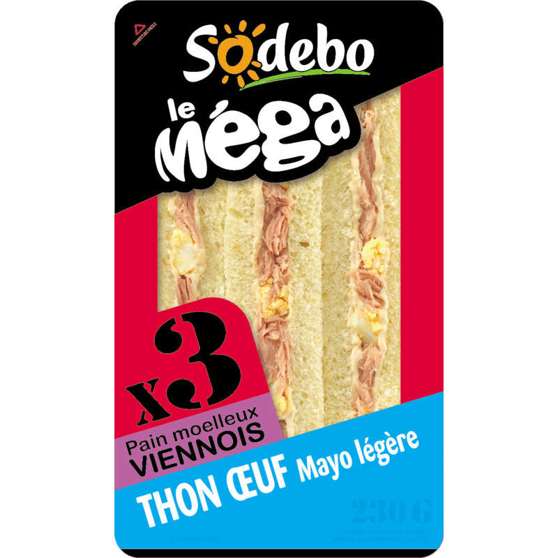 Sodebo Sandwich Méga club viennois thon œuf mayo légère 230g