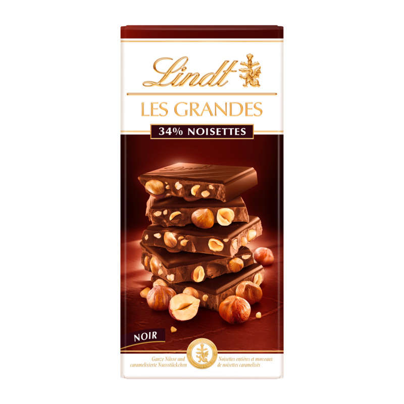 Lindt Les Grandes - Dark Chocolate Bar 34% Hazelnuts 150G