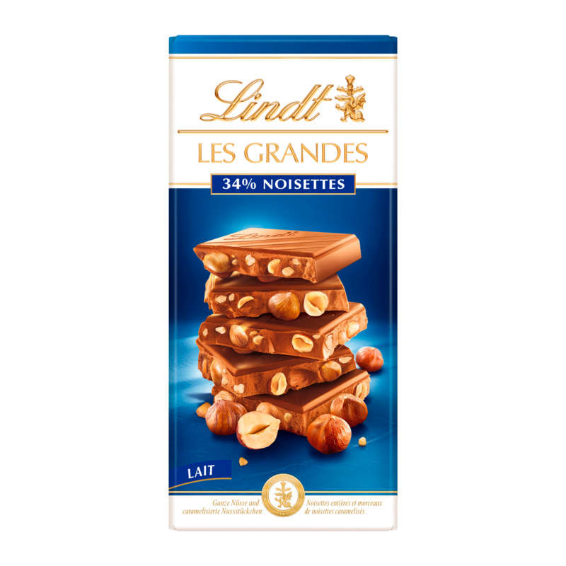 Lindt Les Grandes Milk Chocolate Bar 34% Hazelnuts 150 G