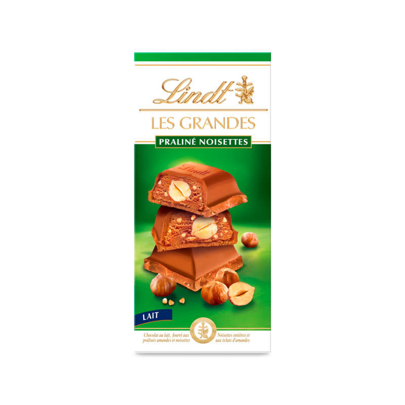 Lindt Les Grandes Bar Milk Chocolate Hazelnut Praline 225 g