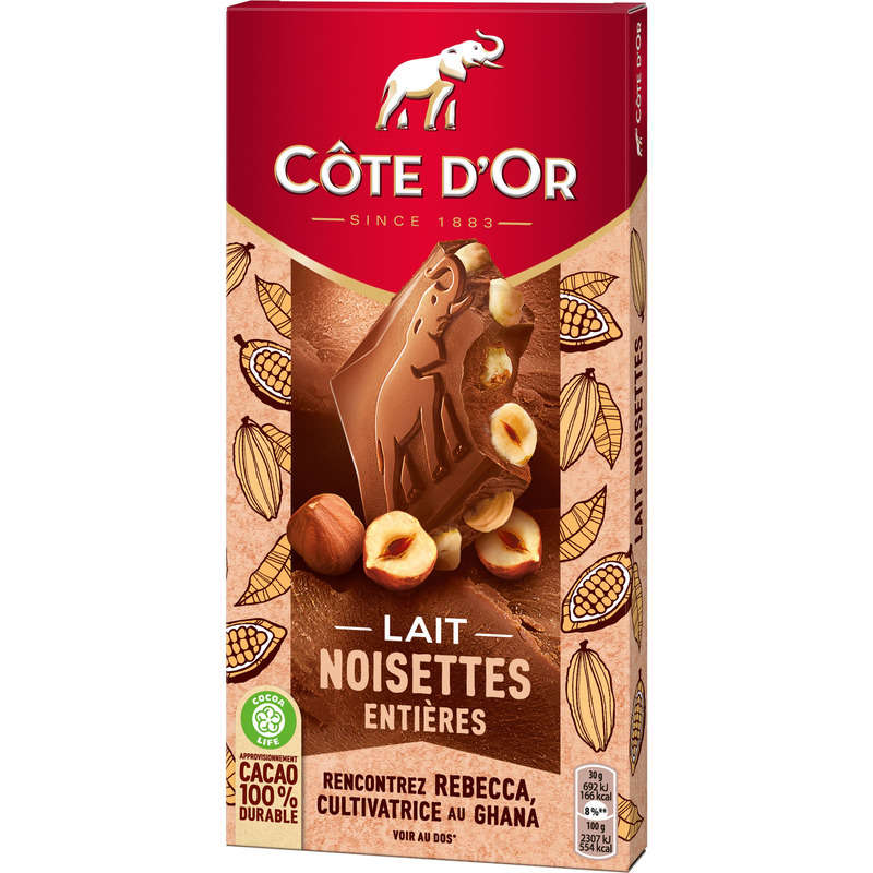 Côte d'Or Tablette Chocolat au Lait aux Noisettes Entières 180g