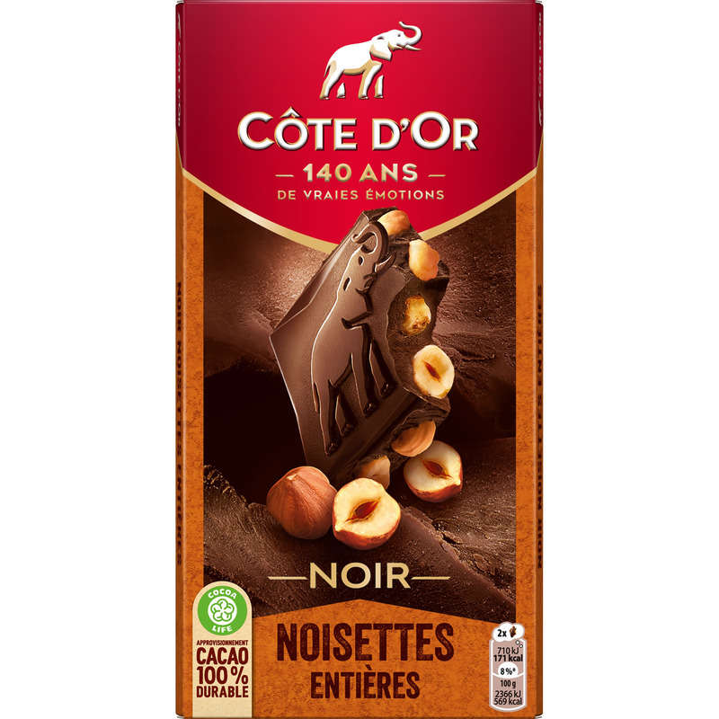 Côte d'Or Tablette Chocolat Noir aux Noisettes Entières 180g