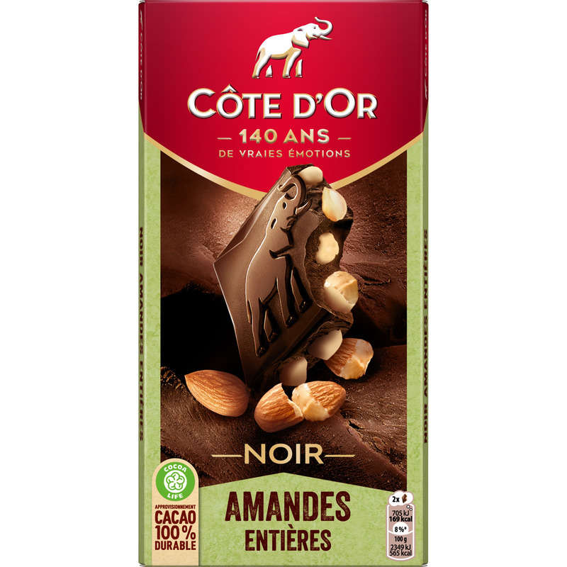 Côte d'Or Tablette Chocolat Noir aux Amandes Entières 180g