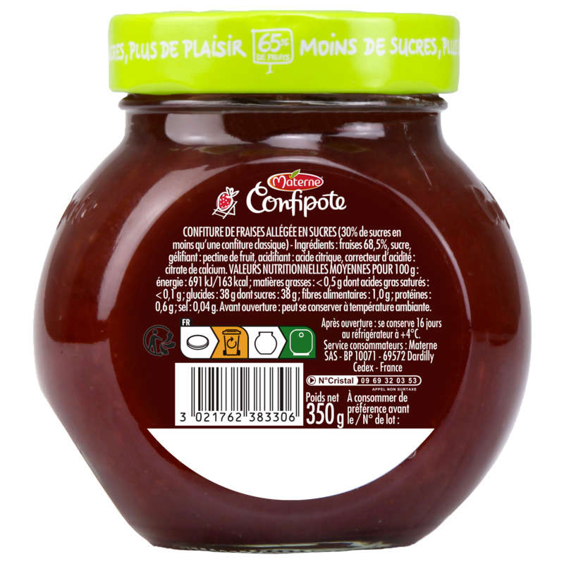 Confipote Confiture de fraise 65% de fruits 350g