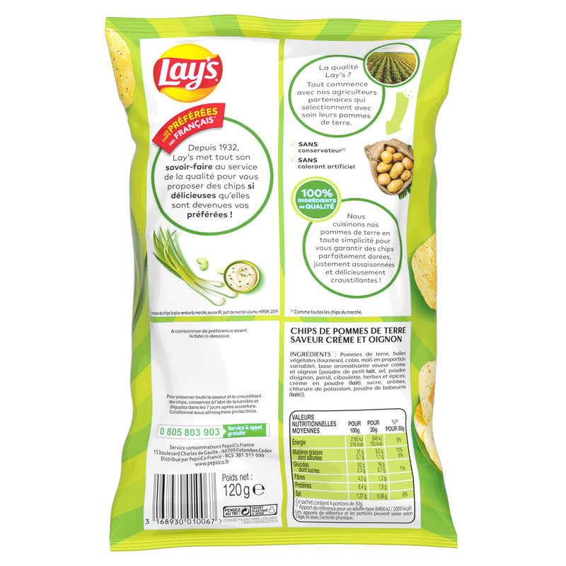 Lay's Chips Saveur Cream & Onion 120g