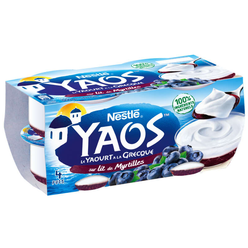 YAOS Plain Greek Yogurts on a Bed of Blueberries 4 x 125g