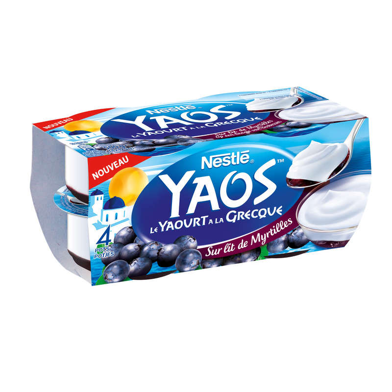 YAOS Yaourts à la grecque natures sur lit de myrtilles 4 x 125g