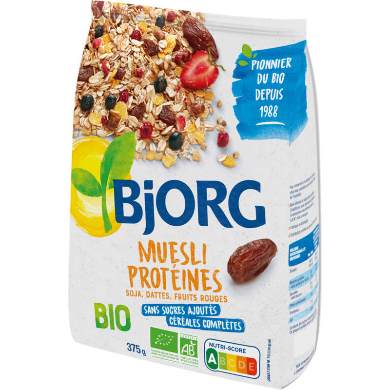 Bjorg Muesli Protéines, Soja, Dattes, Fruits Rouges, Bio 375G