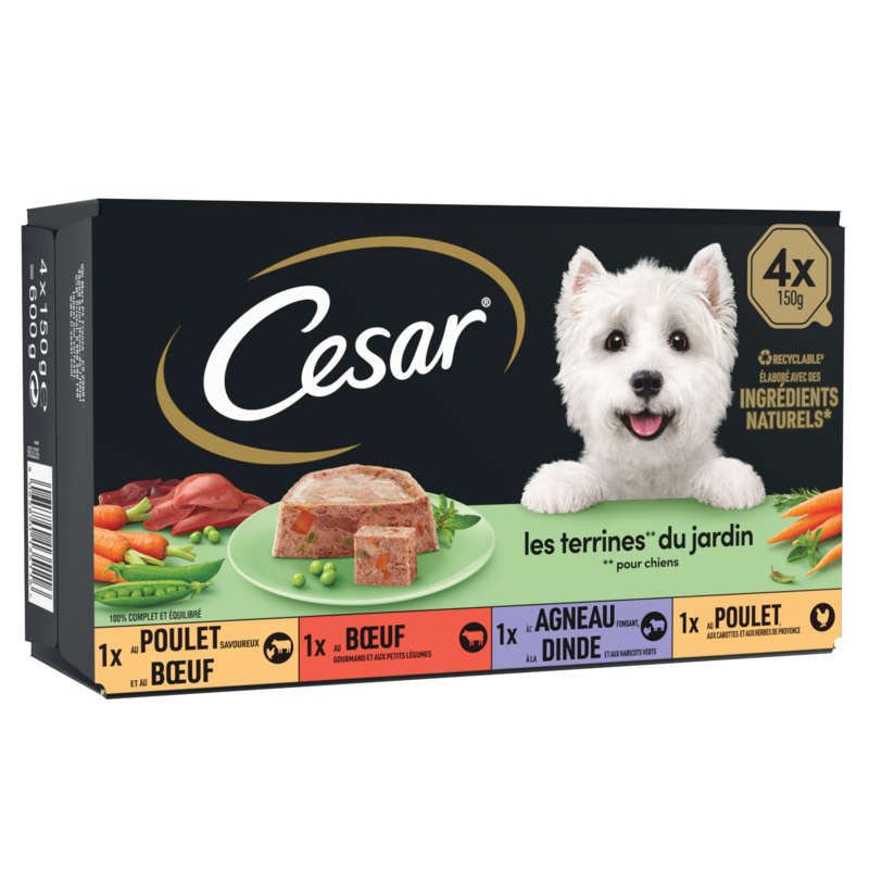 Cesar® Terrines Traiteur 4 Variétés, Pour Chien 4 x 150G