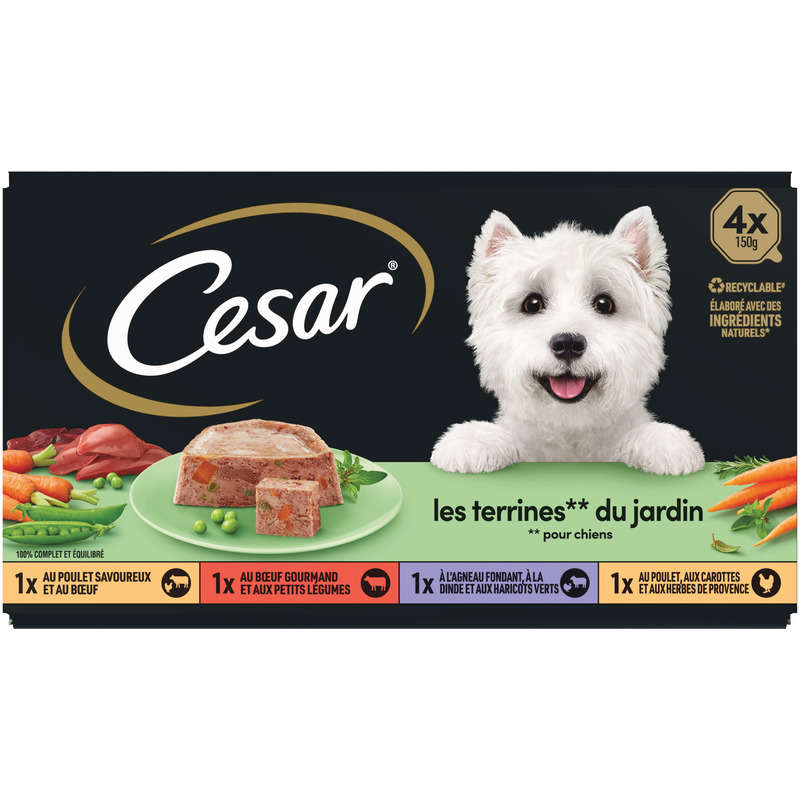 Cesar® Terrines Traiteur 4 Variétés, Pour Chien 4 x 150G