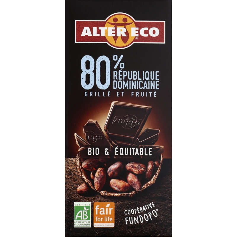 Alter Eco Chocolat Noir République Dominicaine 80% Bio 100G