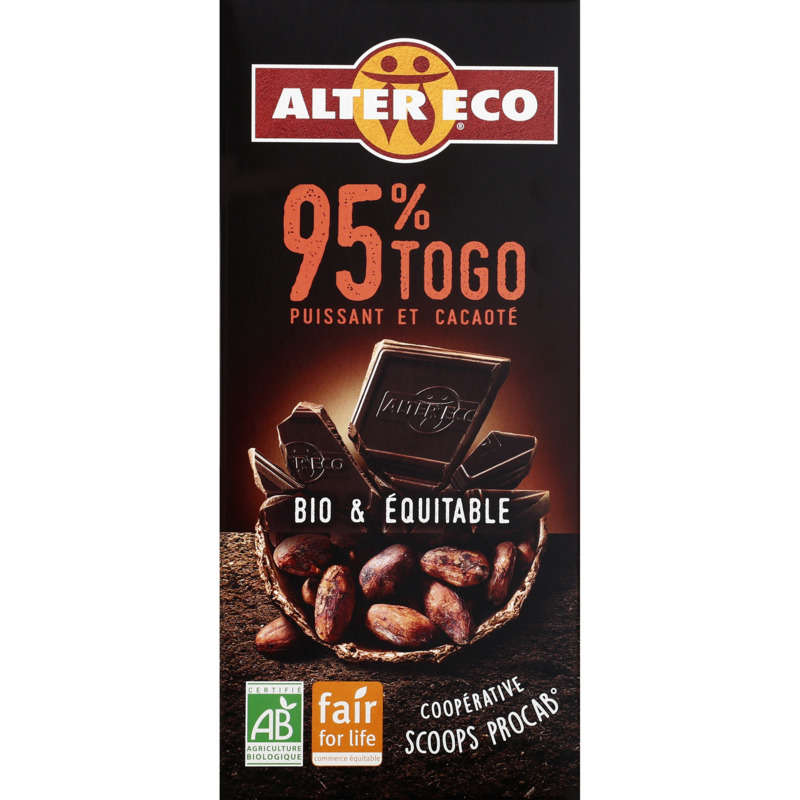 Alter Eco Chocolat Noir Togo 95% Bio 90G