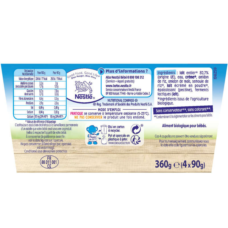 Nestlé P'Tit Brassé Nature Bio 4x90g