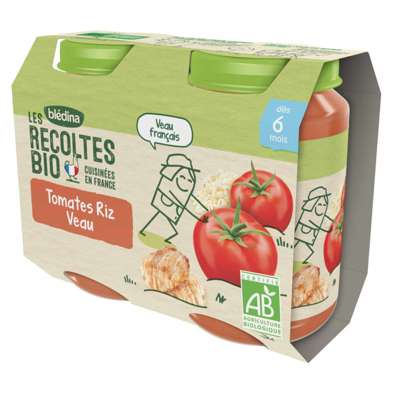 Blédina Organic Small Pots Tomatoes Rice Veal From 8 Months 2x200g