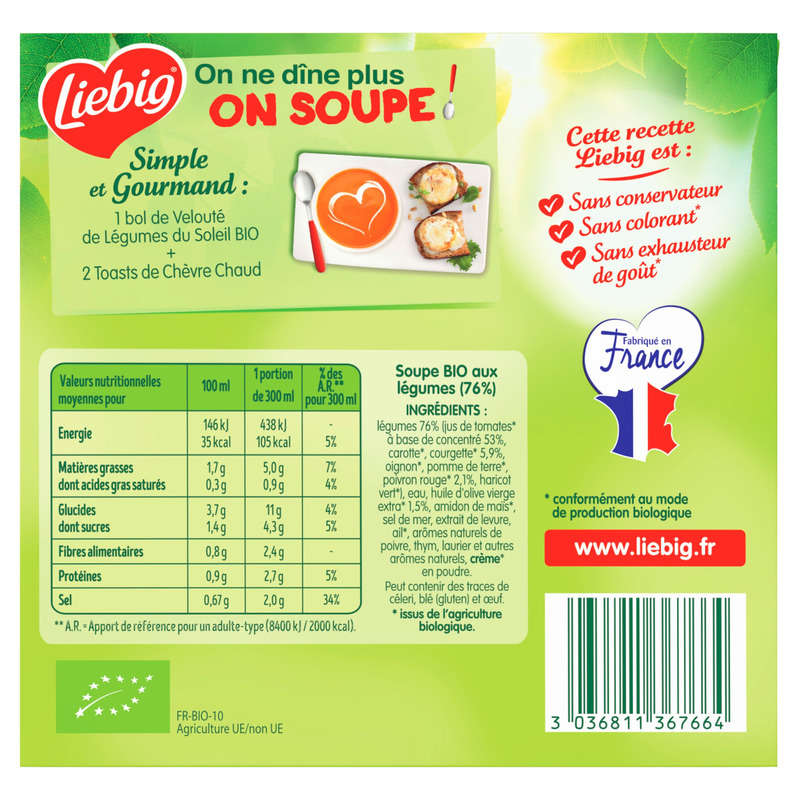 Liebig Velouté de légumes du soleil Bio 2x30cl