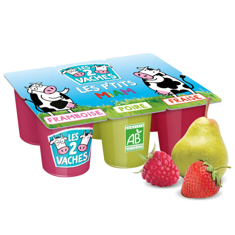 Les 2 vaches Petits suisses with organic fruit 6x50g