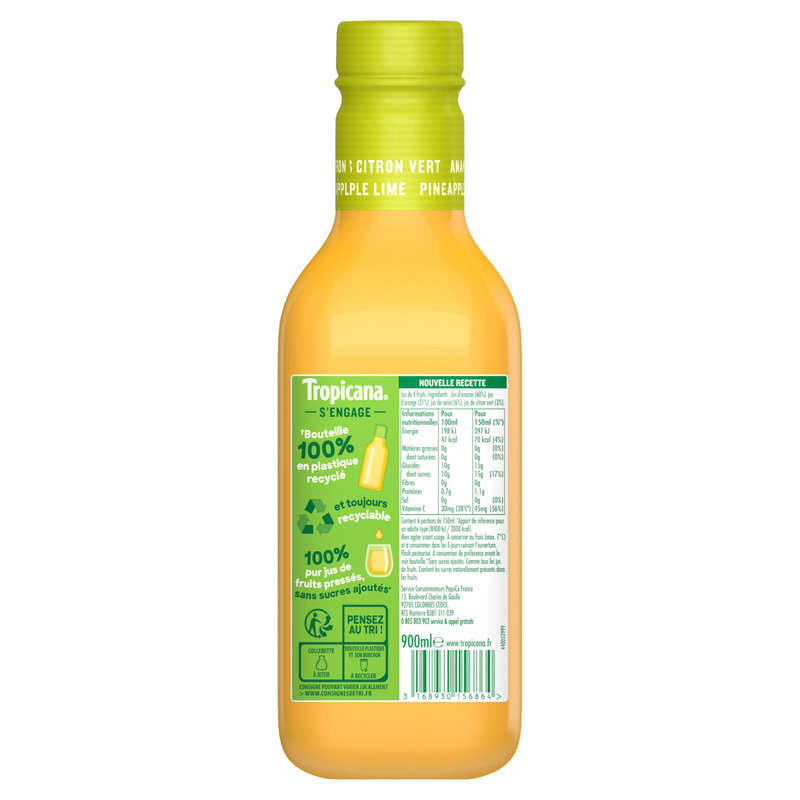 Tropicana Pur Jus Frais d'Ananas Citron Vert la Bouteille de 90cl