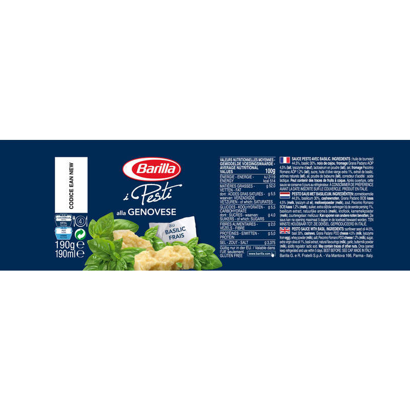 Barilla Pesto Sauce Alla Genovese Fresh Basil 190G