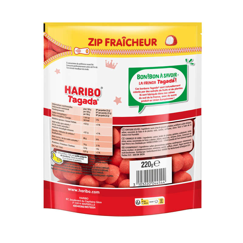 Haribo Bonbons Tagada Zip Fraîcheur 220g