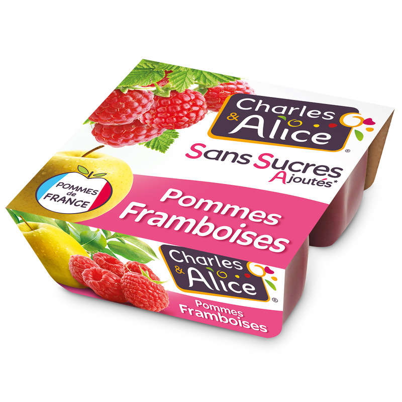 Charles & Alice Dessert pomme framboise sans sucres ajoutés 4x100g