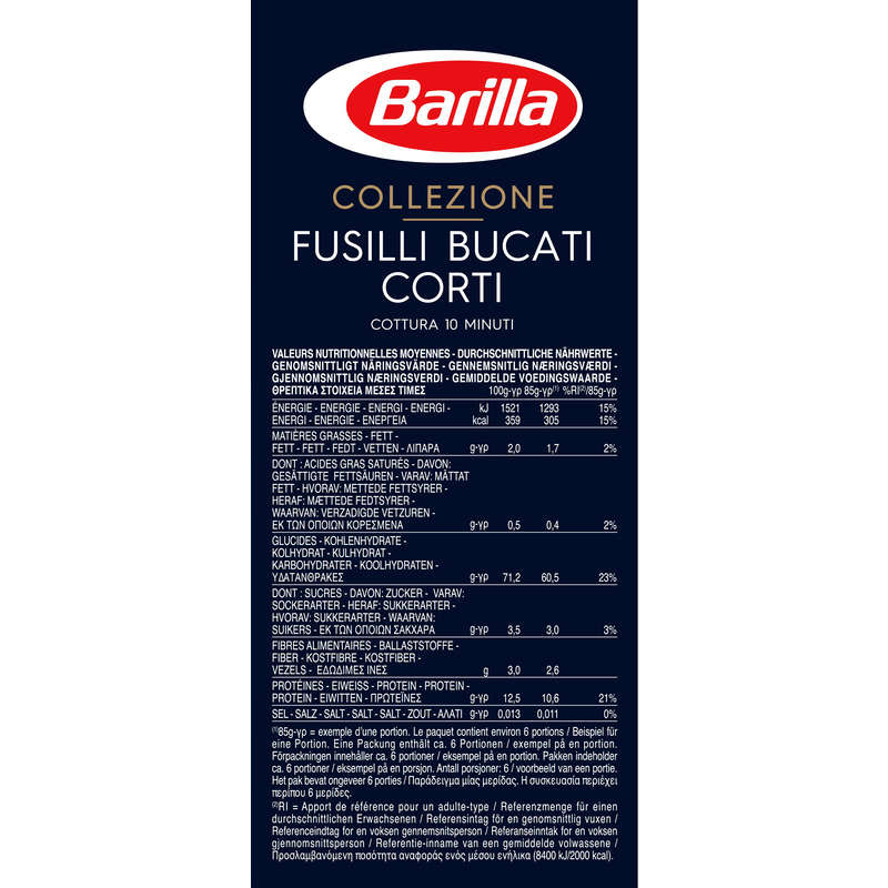 Barilla Collezione Pâtes Fusili Bucati 500g