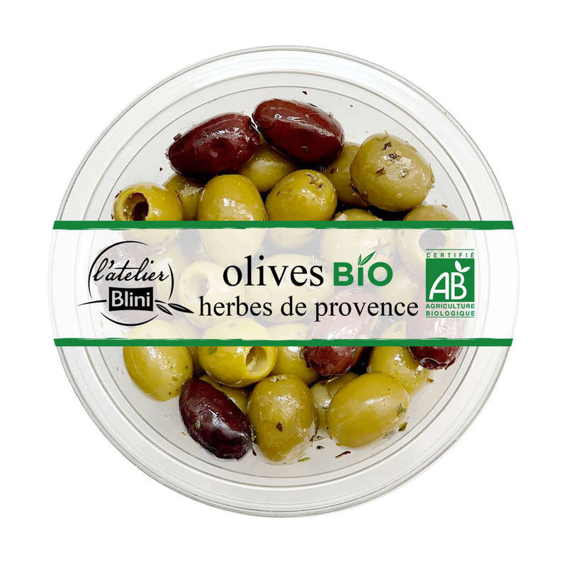 L'Atelier Blini Organic Green and Black Olives Garlic & Herbs of Provence 150G