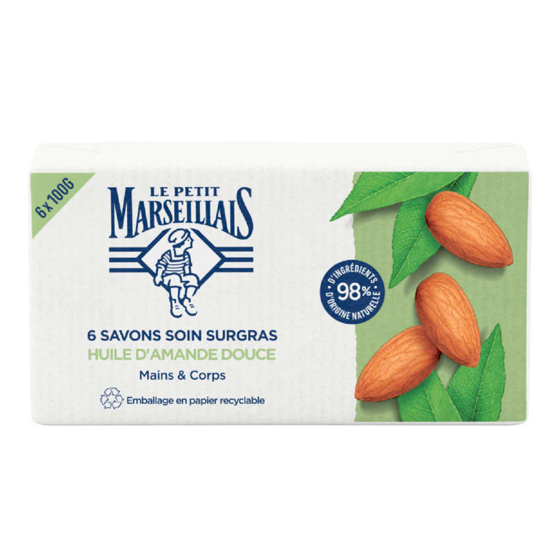 Le Petit Marseillais Savon Extra Doux Fabrication à l'ancienne Amande Douce 6x100g