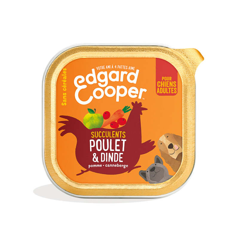 Edgard&Cooper Barquette Chien Adulte Edgard & Cooper Naturelle Sans Céréales Poulet & Dinde - 100G