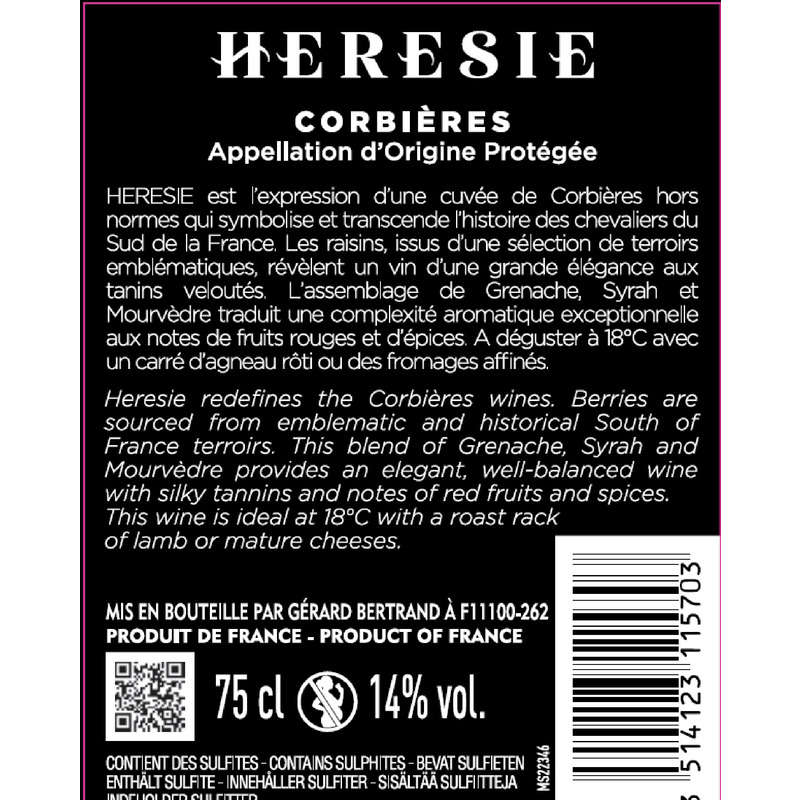 Heresie Gérard Bertrand Aop Corbieres Vin Rouge 75cl