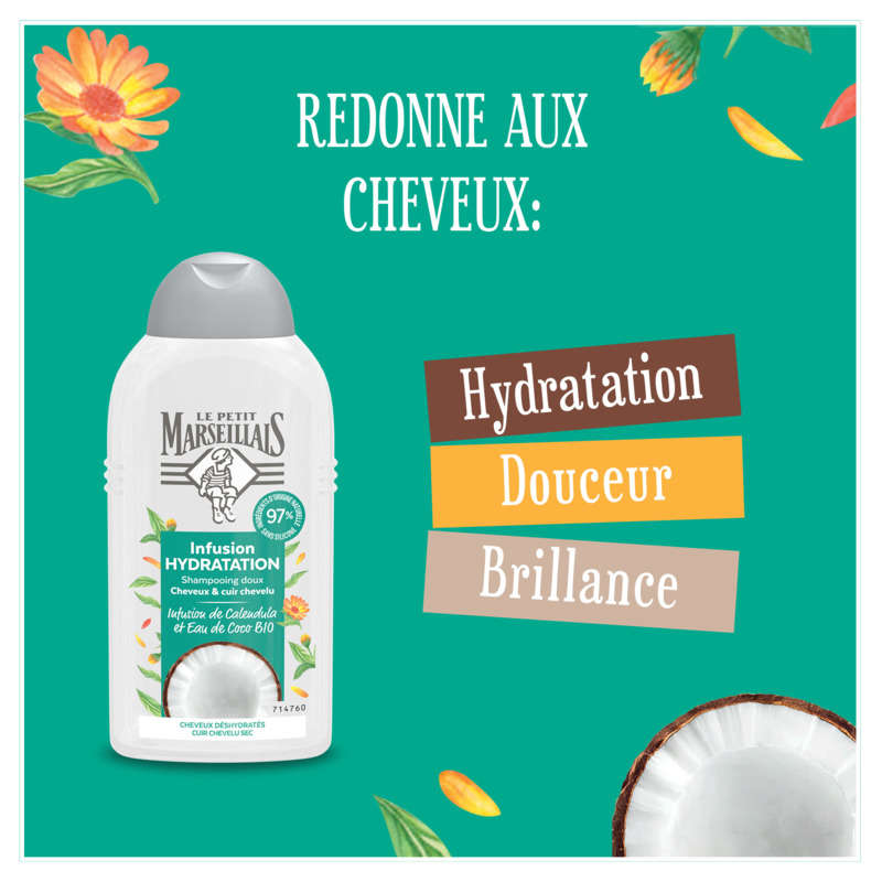 Le Petit Marseillais Shampooing Hydratation à l'eau de Coco Bio 250ml