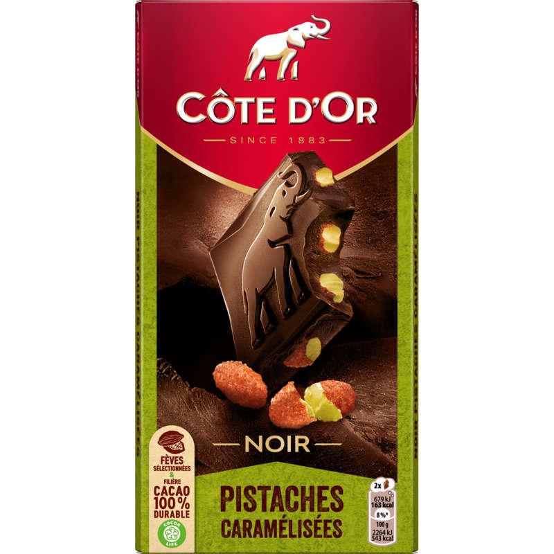 Côte d'Or Tablette Chocolat Noir Pistaches Caramélisées 180g