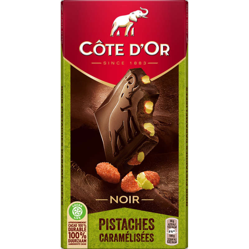 Côte d'Or Tablette Chocolat Noir Pistaches Caramélisées 180g