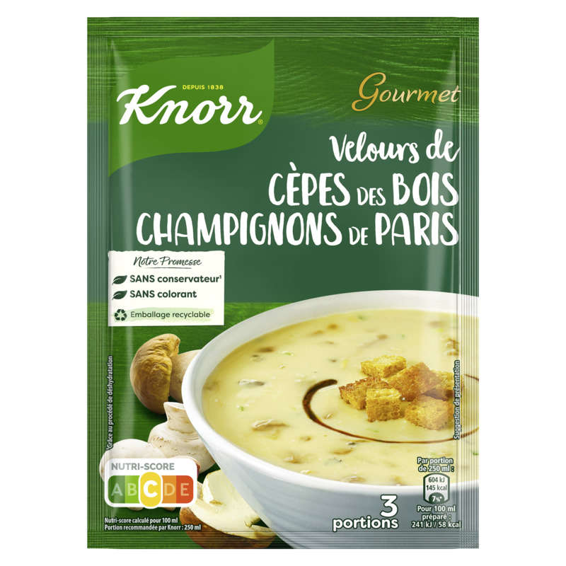 Knorr Moments Gourmets Soupe déshydratée Velours de Cèpes Champignons 91g 3 Portions