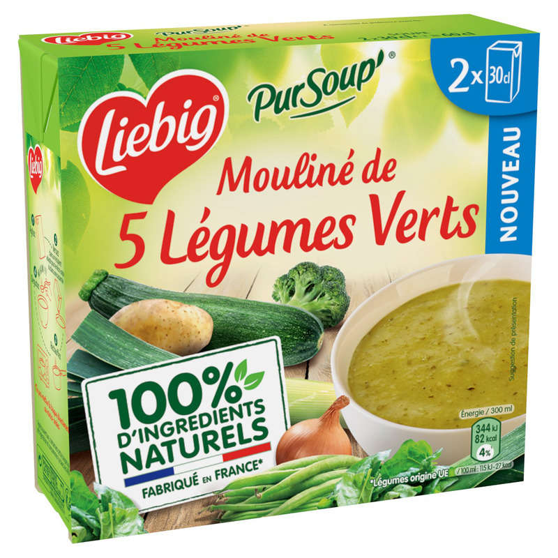 Liebig pureed soup of 5 green vegetables 2 x 30cl