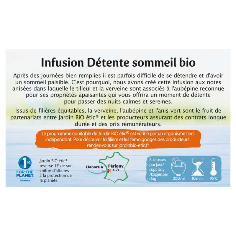 Jardin Bio infusion détente sommeil bio x20 - 30g