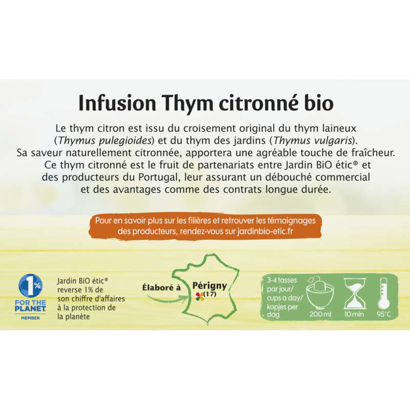 Jardin Bio Etic Infusion Thym Citronné Bio Sachet x20 30g