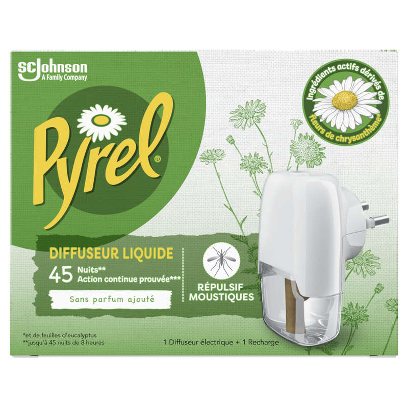 Pyrel diffuseur électrique liquide répulsif moustiques 45 nuits 32ml