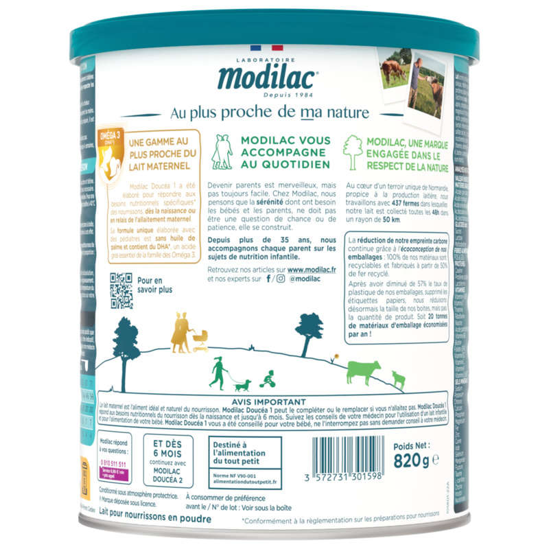 Modilac Lait bébé en Poudre 1er Âge 0-6 Mois Doucéa Boite 820g