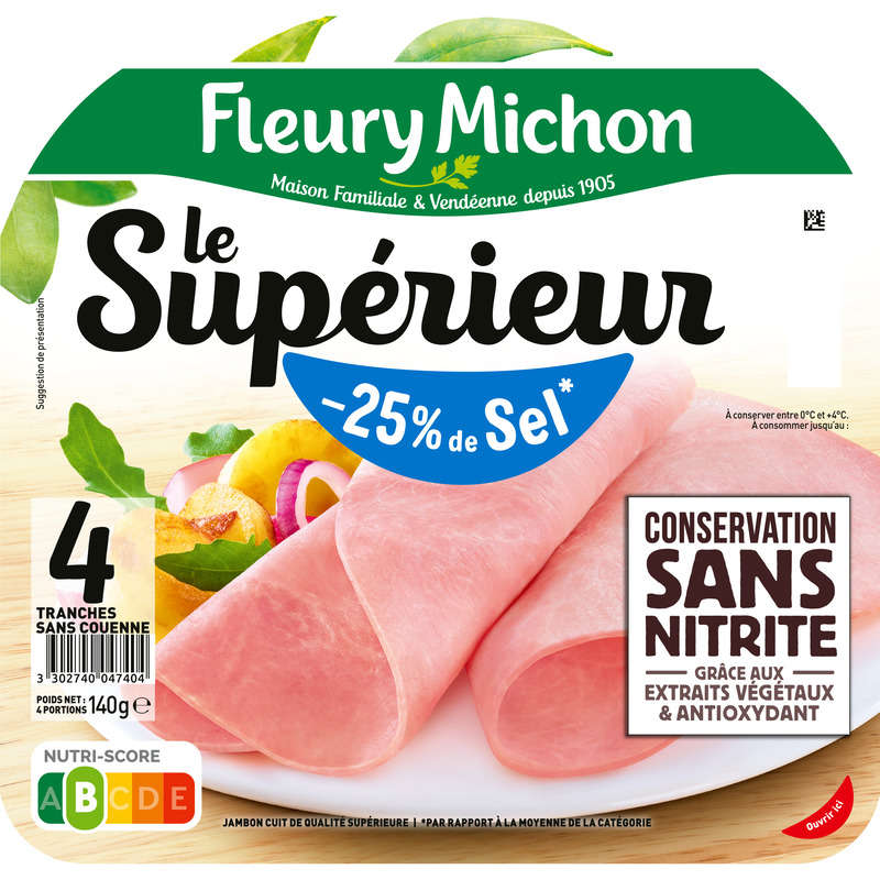 Fleury Michon Jambon -25% Sel Sans Nitrite X4 Le Supérieur