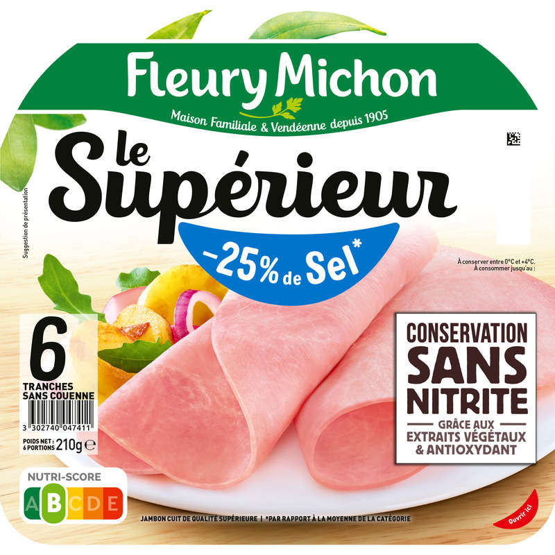 Fleury Michon Jambon -25% Sel Sans Nitrite X6 Le Supérieur