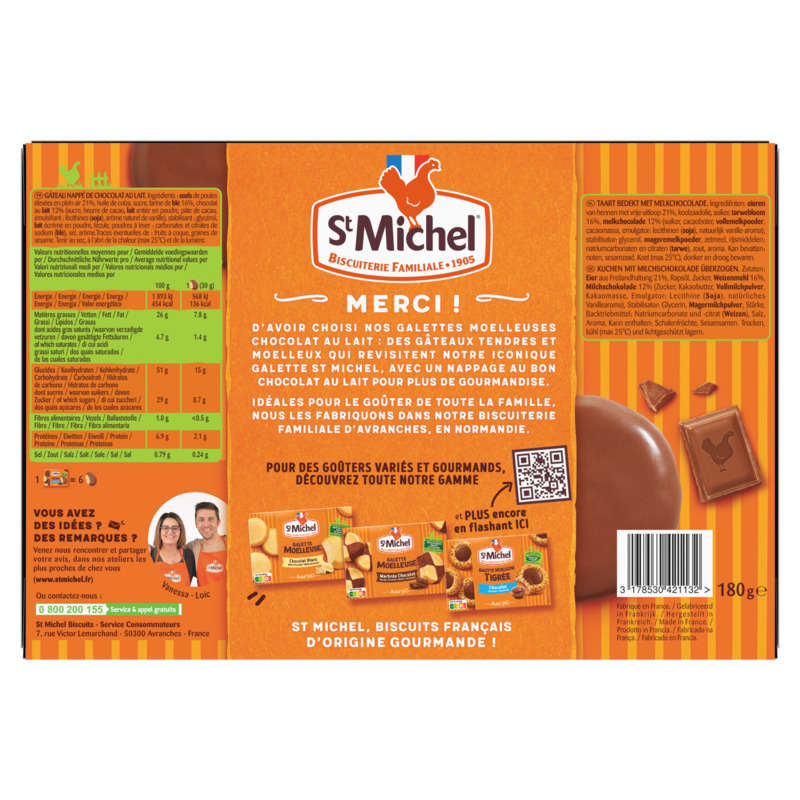 St Michel Galettes Moelleuses Chocolat Au Lait Sachets Individuels X6- 180G