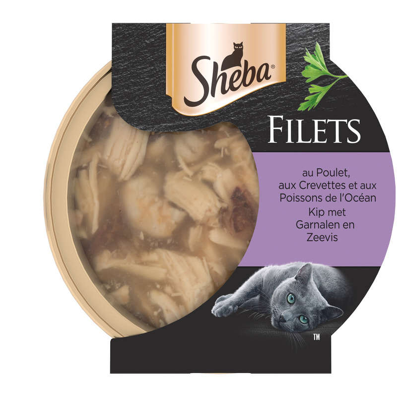 Sheba Filets au Poulet, aux Crevettes et aux Poissons de l'Océan pour chat adulte 60g