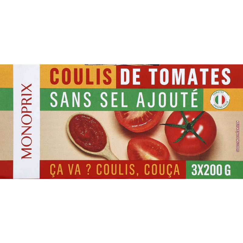 Monoprix tomato coulis without added sugar 3x200g