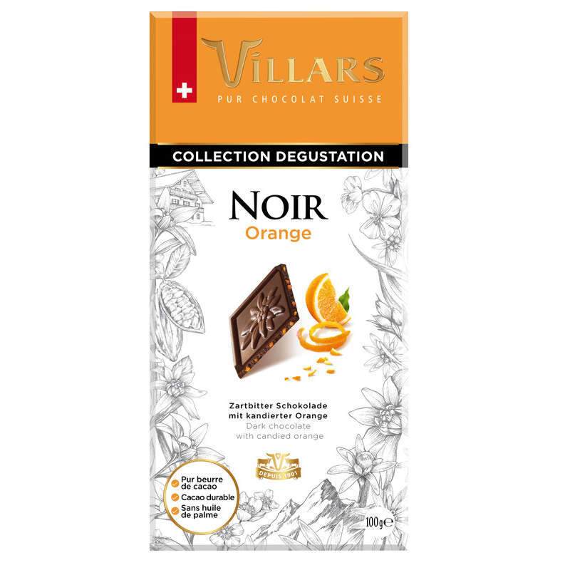 Villars Tablette Chocolat Noir Ecorces D'Orange Confites 100G